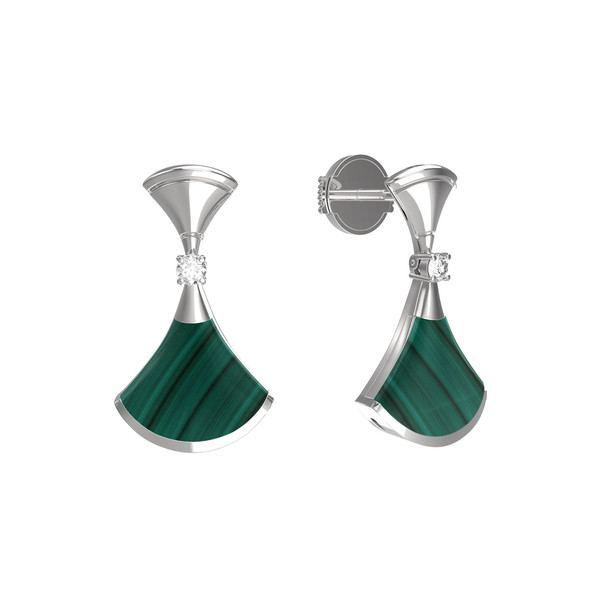 Серьги из белого золота c бриллиантами и малахитом