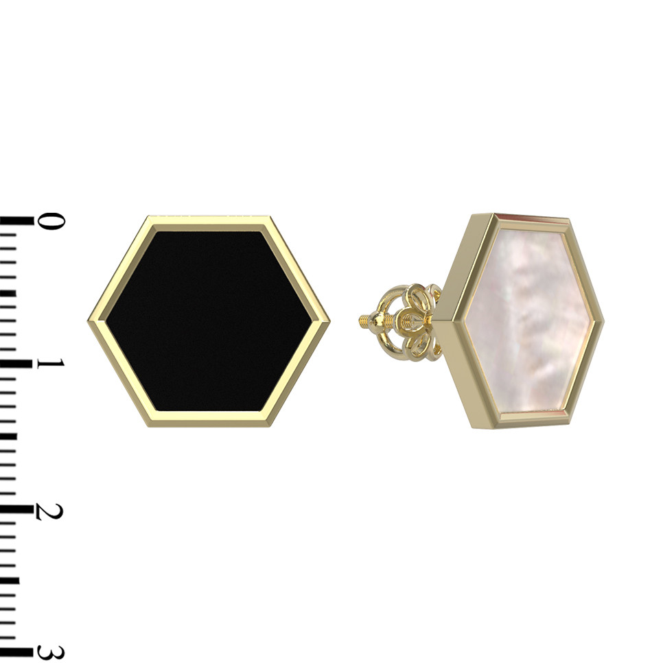 Серьги из лимонного золота c ониксом и перламутром