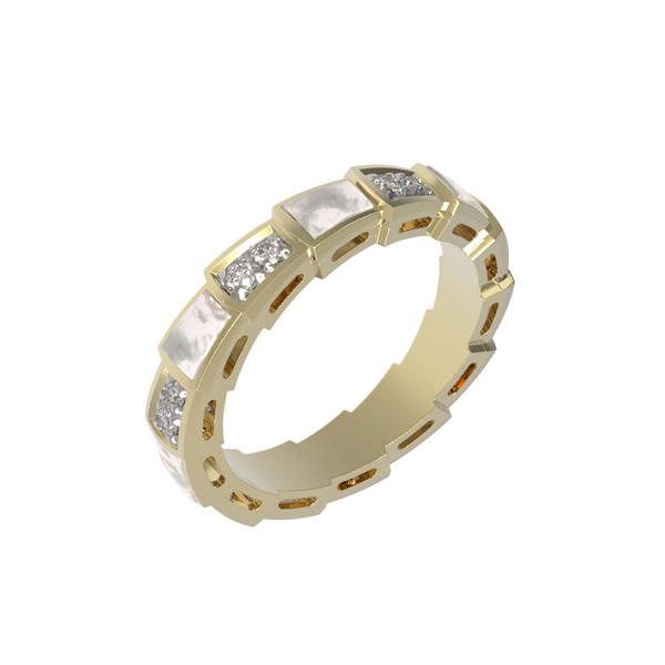 Кольцо из лимонного золота c бриллиантами и перламутром