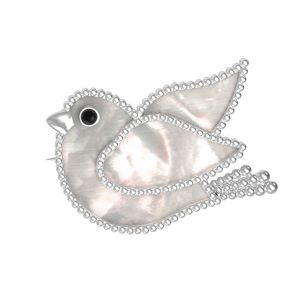 Брошь из белого золота c эмалью и перламутром