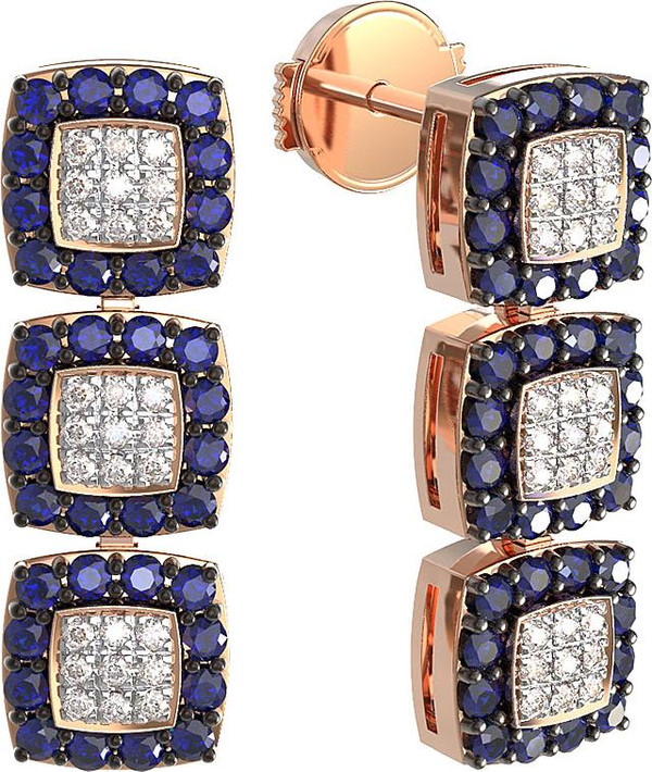 Серьги из золота c бриллиантами и сапфиром