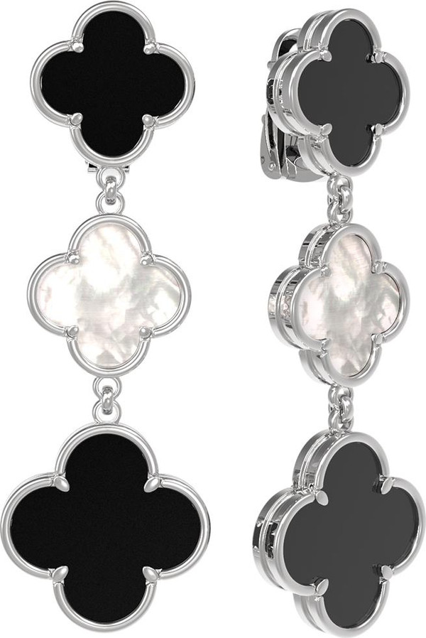 Серьги из белого золота c ониксом и перламутром