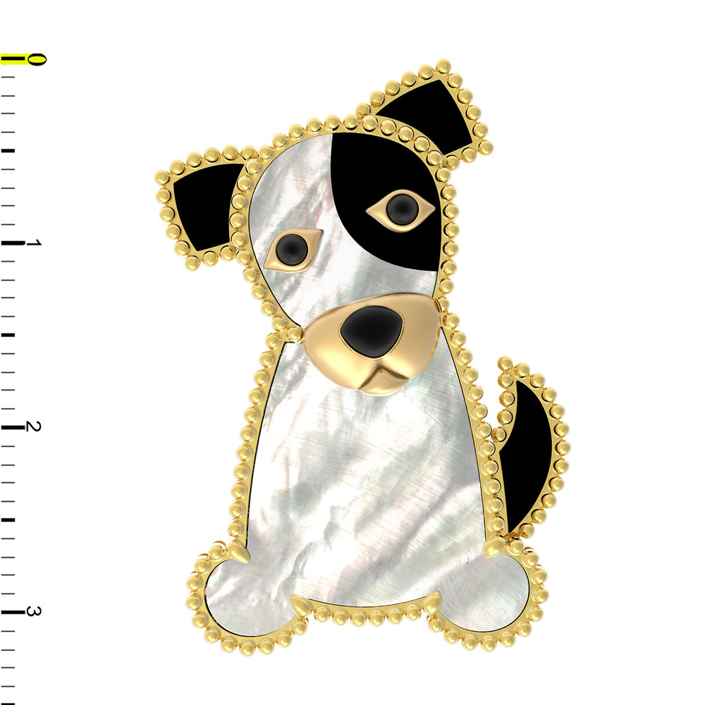 Брошь из лимонного золота c эмалью, ониксом и перламутром