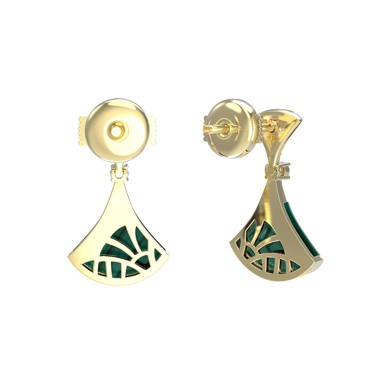 Серьги из лимонного золота c бриллиантами и малахитом
