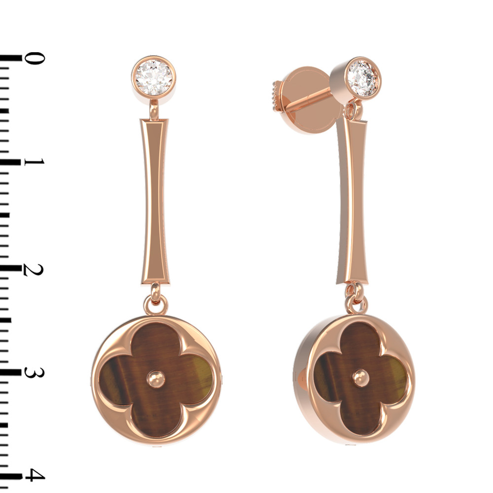 Серьги из золота c фианитом и тигровым глазом