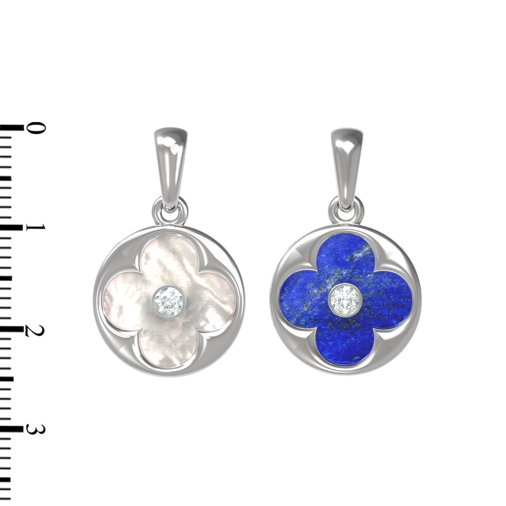 Подвеска из белого золота c бриллиантами, лазуритом и перламутром