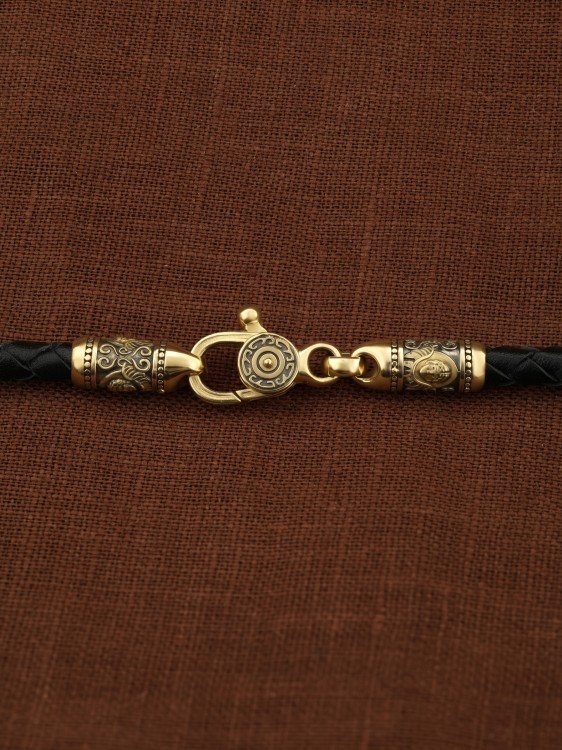 Гайтан из лимонного золота c кожаным шнурком