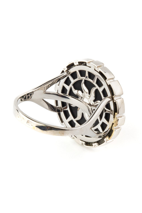 Кольцо из белого золота c эмалью и ониксом