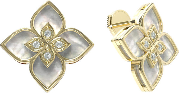 Серьги из лимонного золота c бриллиантами и перламутром