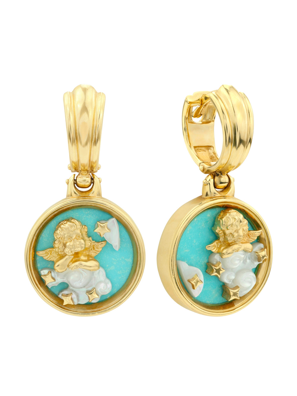 Серьги из лимонного золота c бирюзой и перламутром