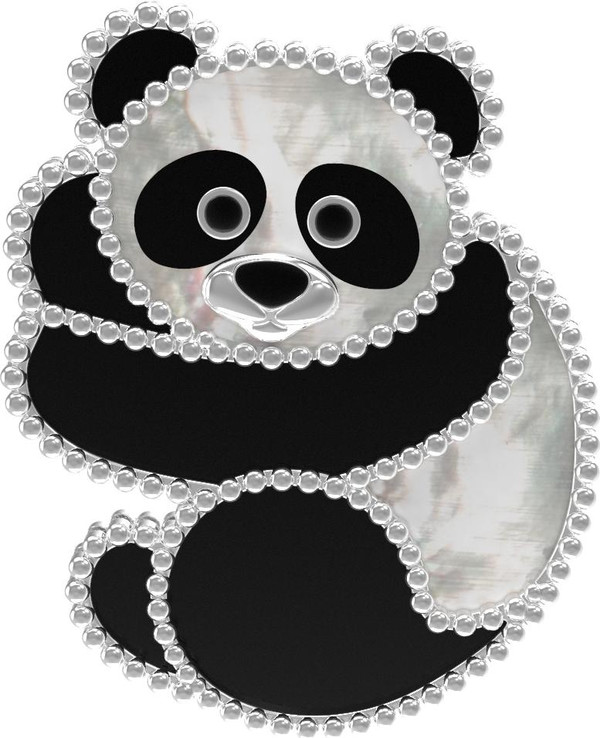 Брошь из белого золота c эмалью, ониксом и перламутром