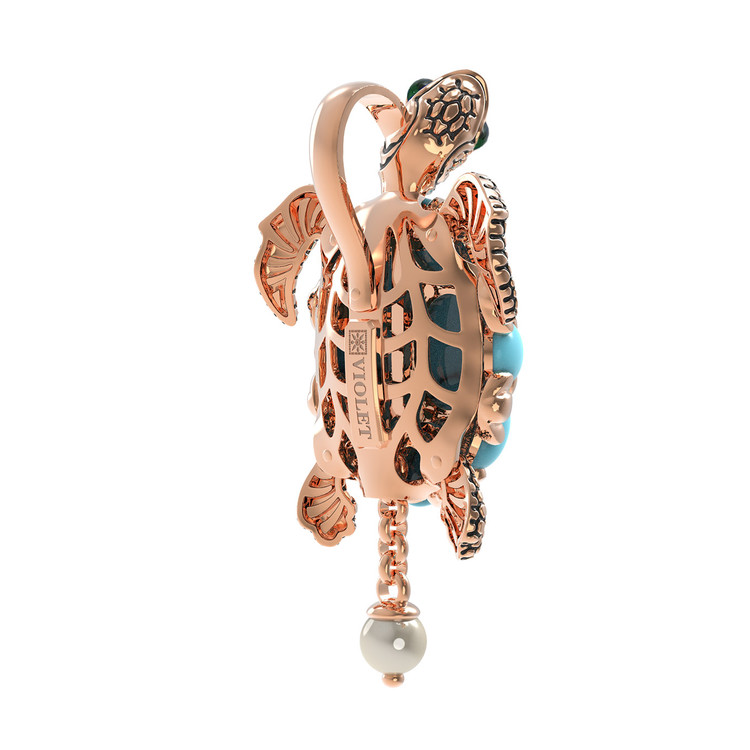 Подвеска из золота c эмалью, жемчугом и бирюзой