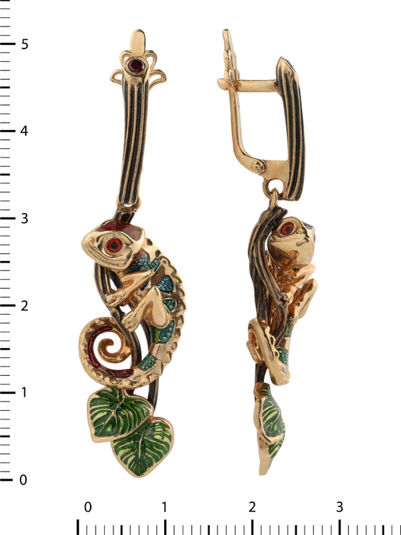 Серьги из золота c эмалью и гранатом