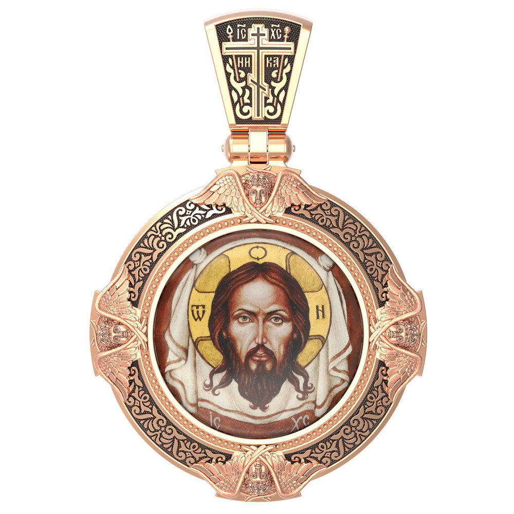 Образок из золота c эмалью, иконописью и темперой