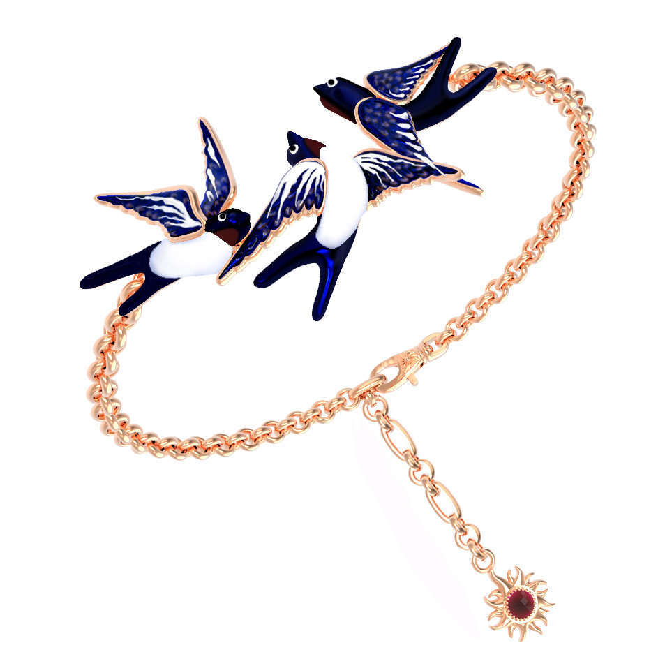 Браслет из золота c эмалью и рубином