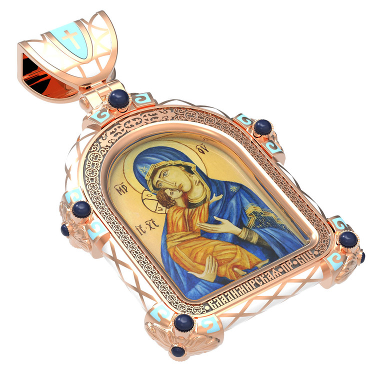 Образок из золота c эмалью, иконописью и темперой