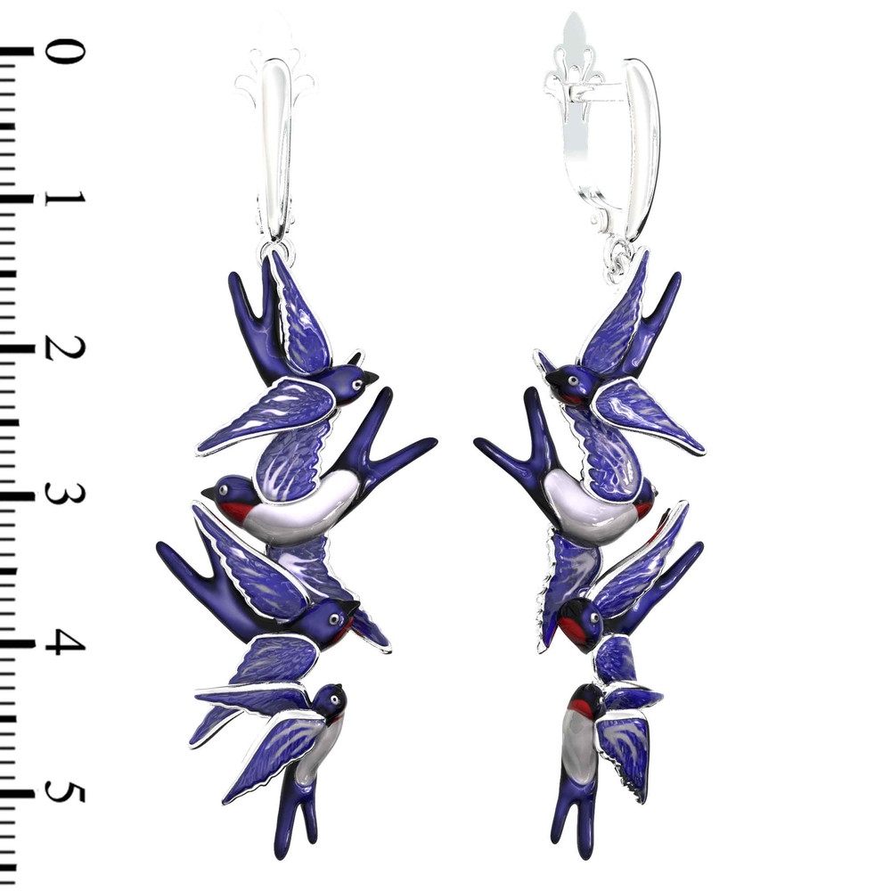 Серьги из белого золота c эмалью