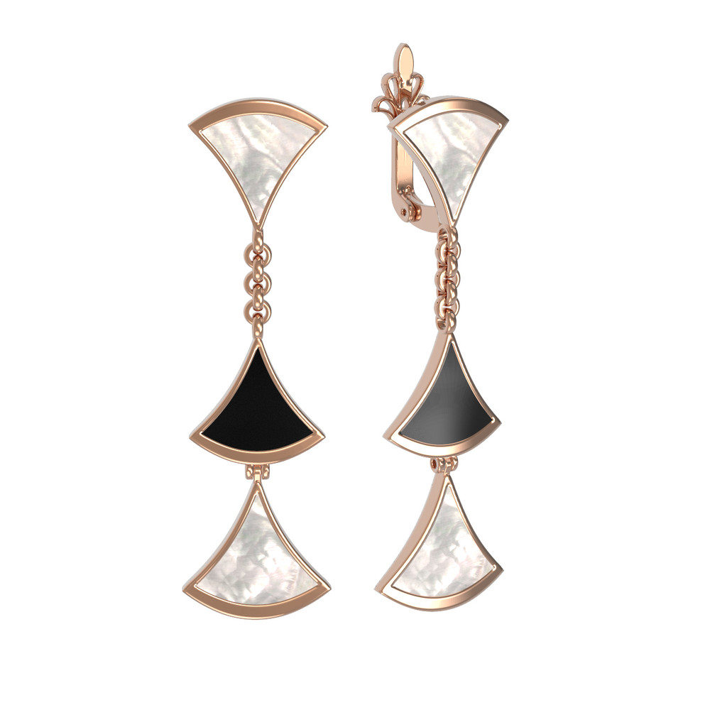 Серьги из золота c ониксом и перламутром