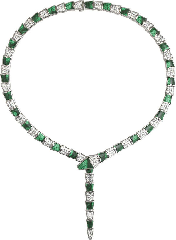 Колье из белого золота c бриллиантами и малахитом