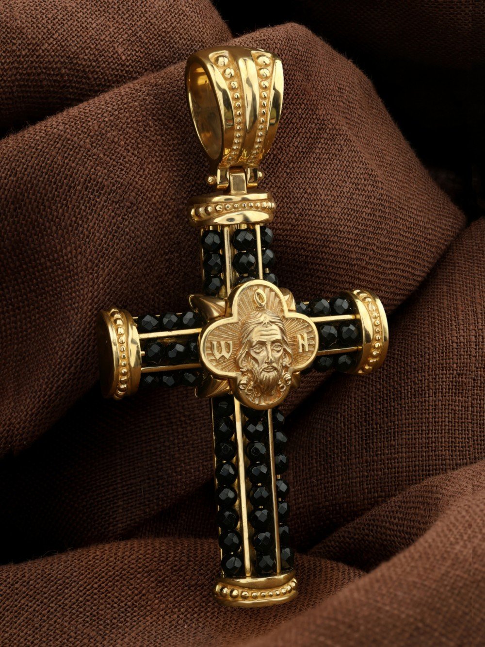 Крест из лимонного золота c ониксом