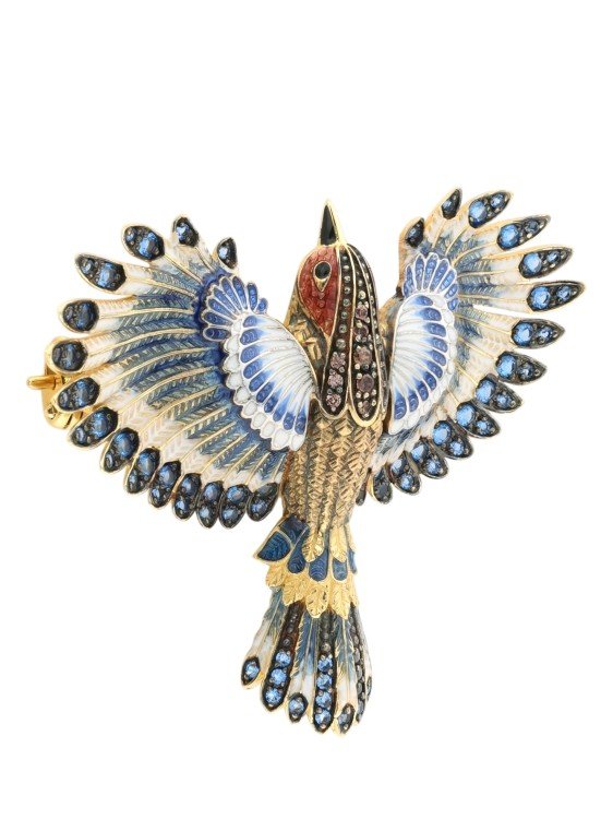 Брошь из лимонного золота c эмалью и фианитом