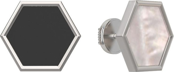 Серьги из белого золота c ониксом и перламутром