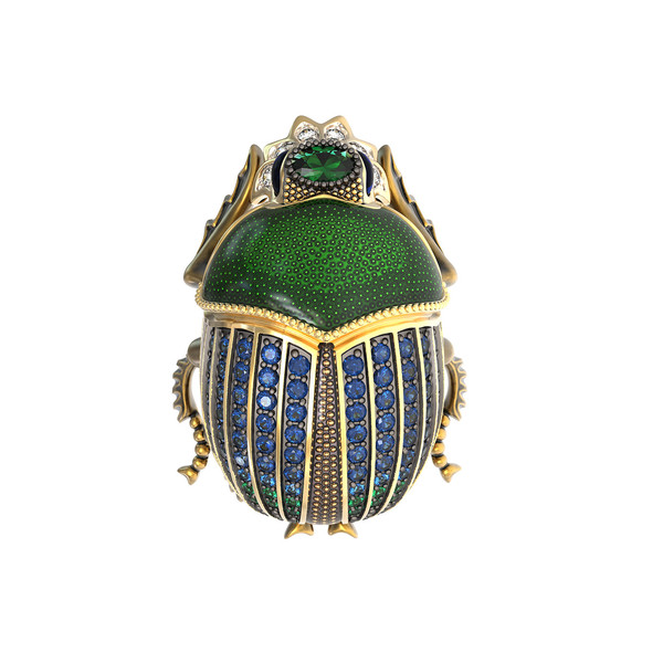 Брошь из лимонного золота c эмалью, фианитом и турмалином