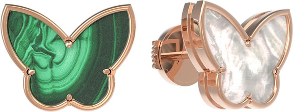 Серьги из золота c малахитом и перламутром