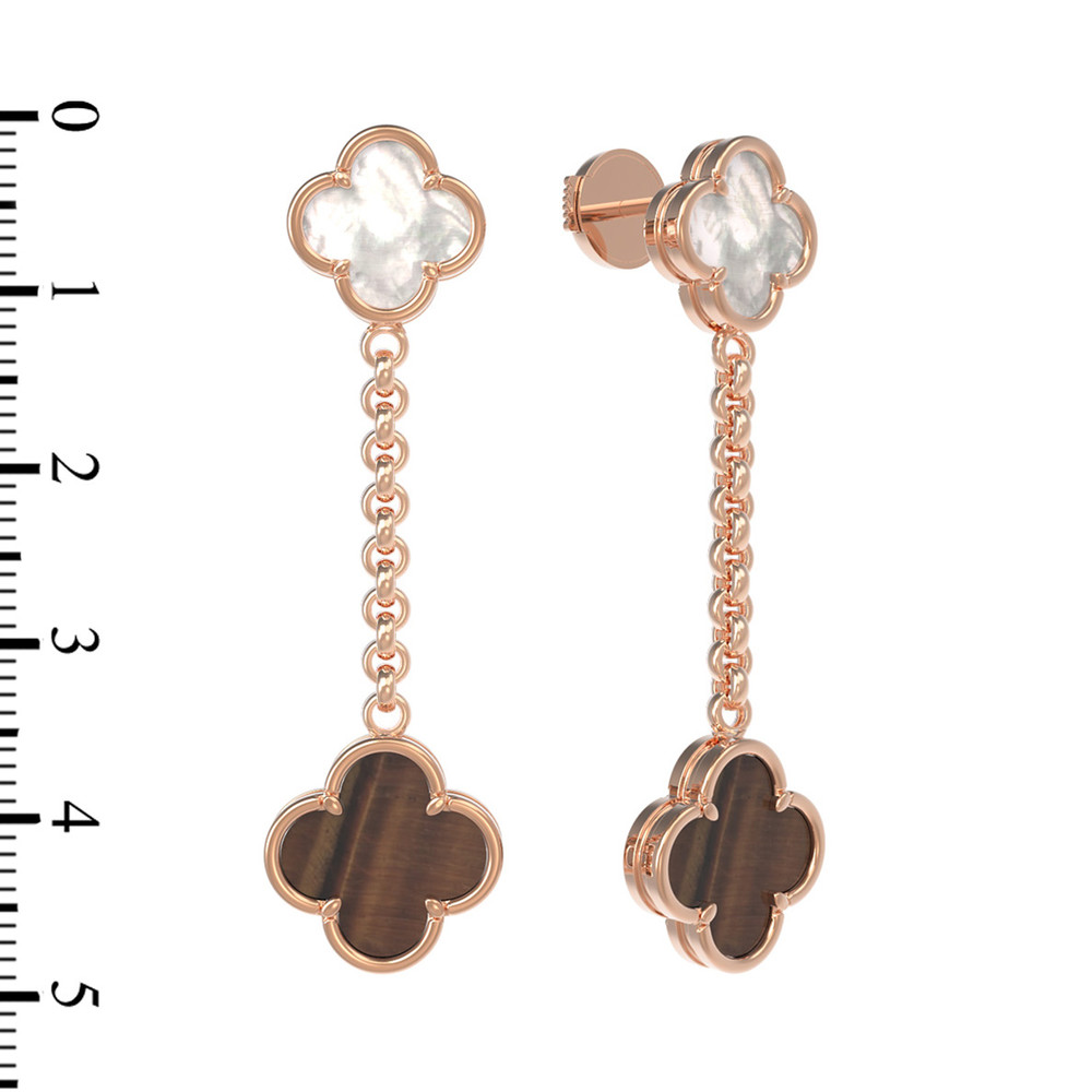 Серьги из золота c тигровым глазом и перламутром