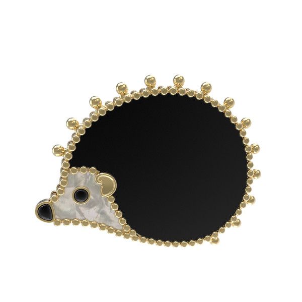 Брошь из лимонного золота c эмалью, ониксом и перламутром