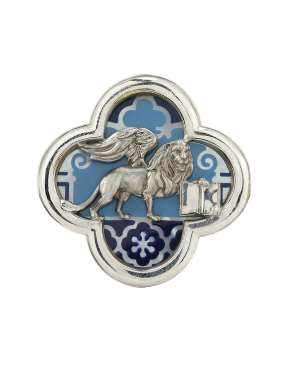 Кольцо из белого золота c эмалью и перламутром