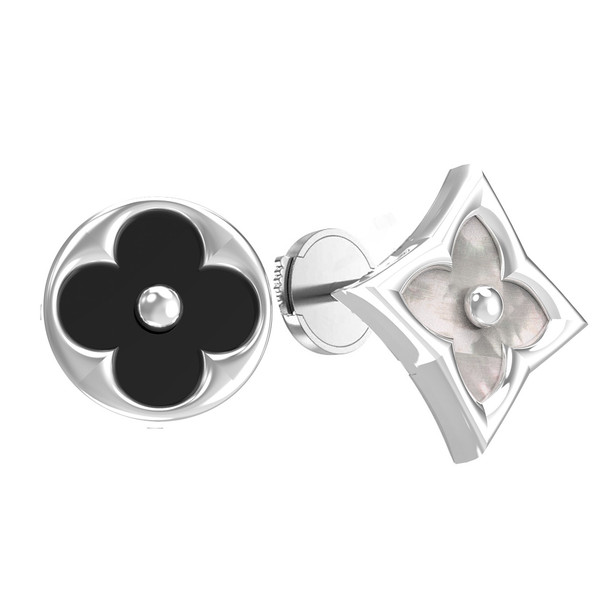 Серьги из белого золота c ониксом и перламутром