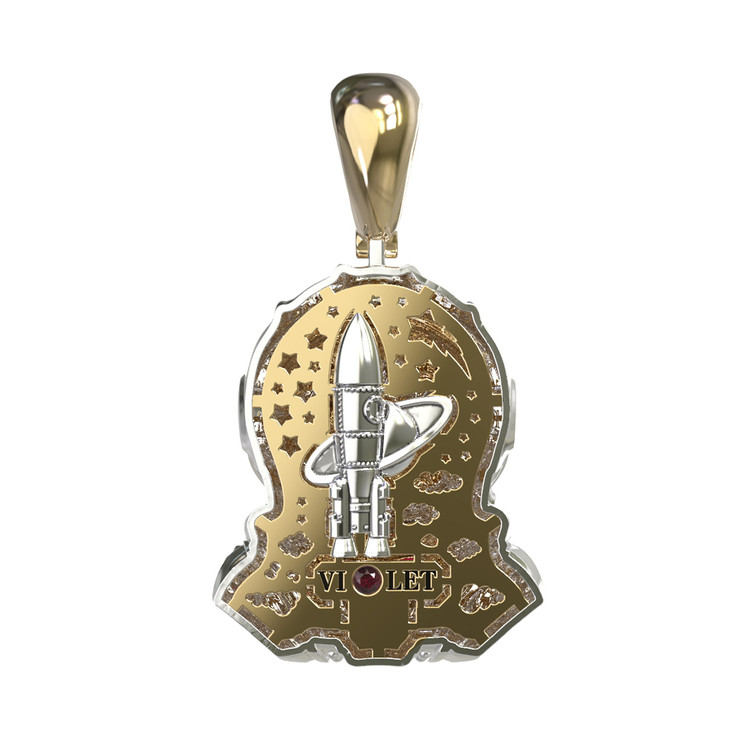 Подвеска из лимонного золота c эмалью, бриллиантами и рубином