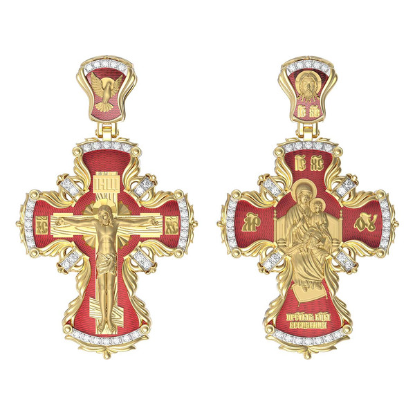 Крест из лимонного золота c эмалью и бриллиантами