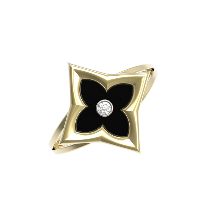 Кольцо из лимонного золота c бриллиантами и ониксом