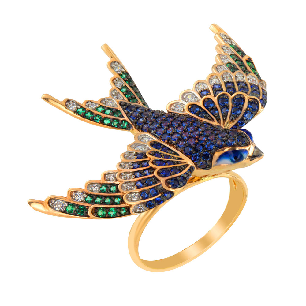 Кольцо из лимонного золота c эмалью и фианитом