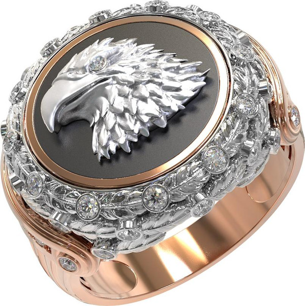 Кольцо из золота c бриллиантами и ониксом