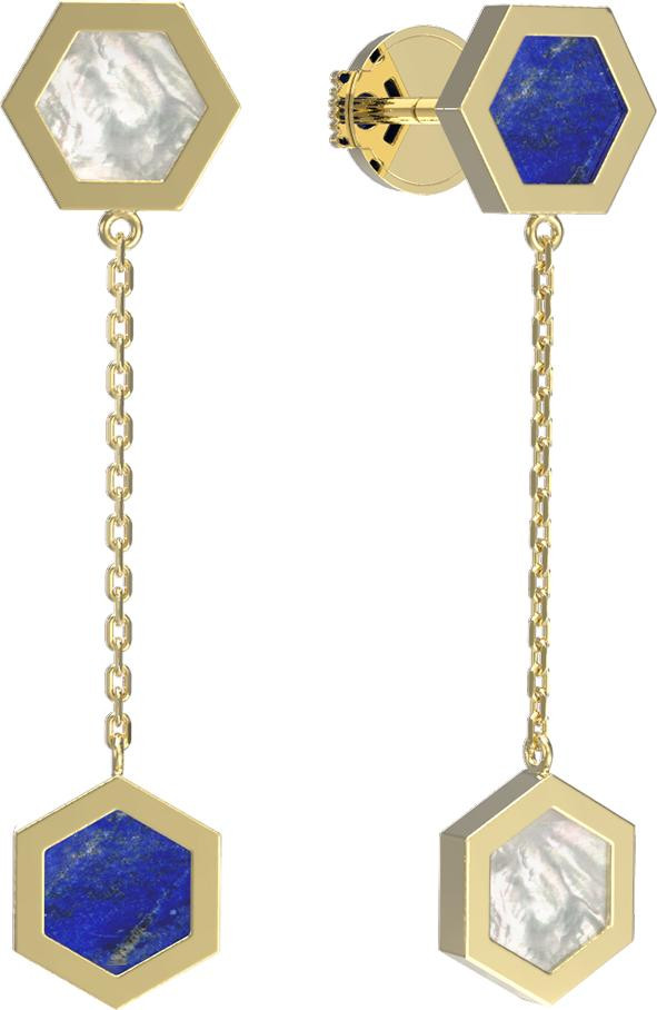 Серьги из лимонного золота c лазуритом и перламутром