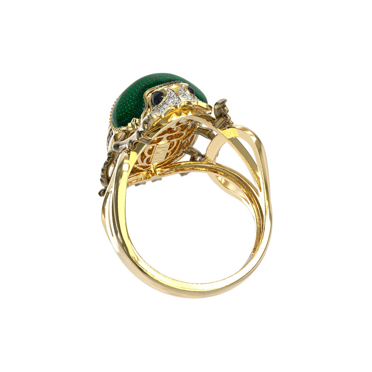 Кольцо из лимонного золота c эмалью, фианитом и турмалином