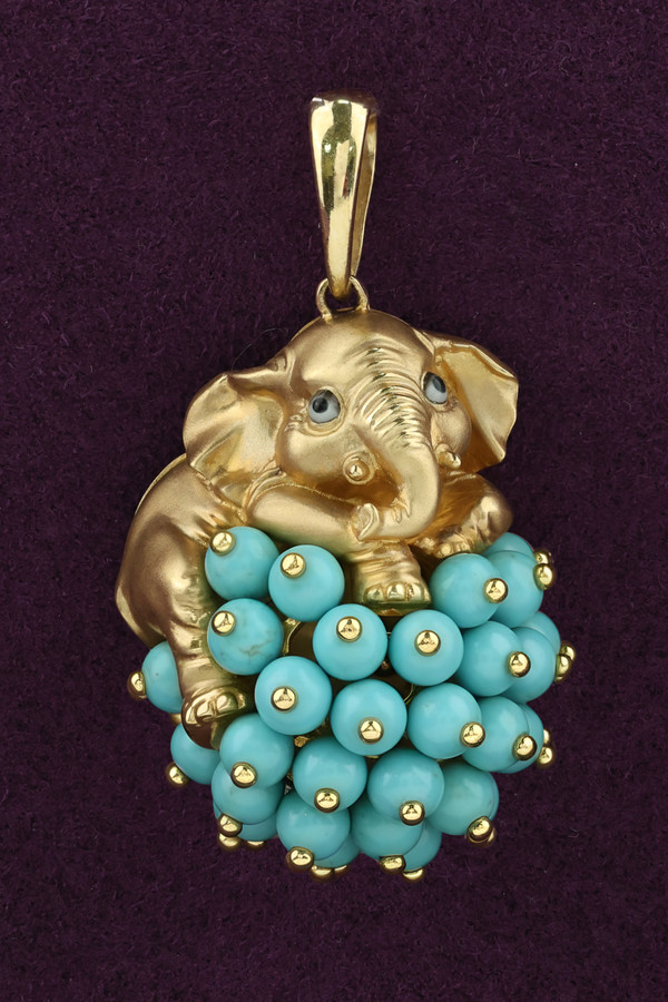 Подвеска из лимонного золота c эмалью и бирюзой