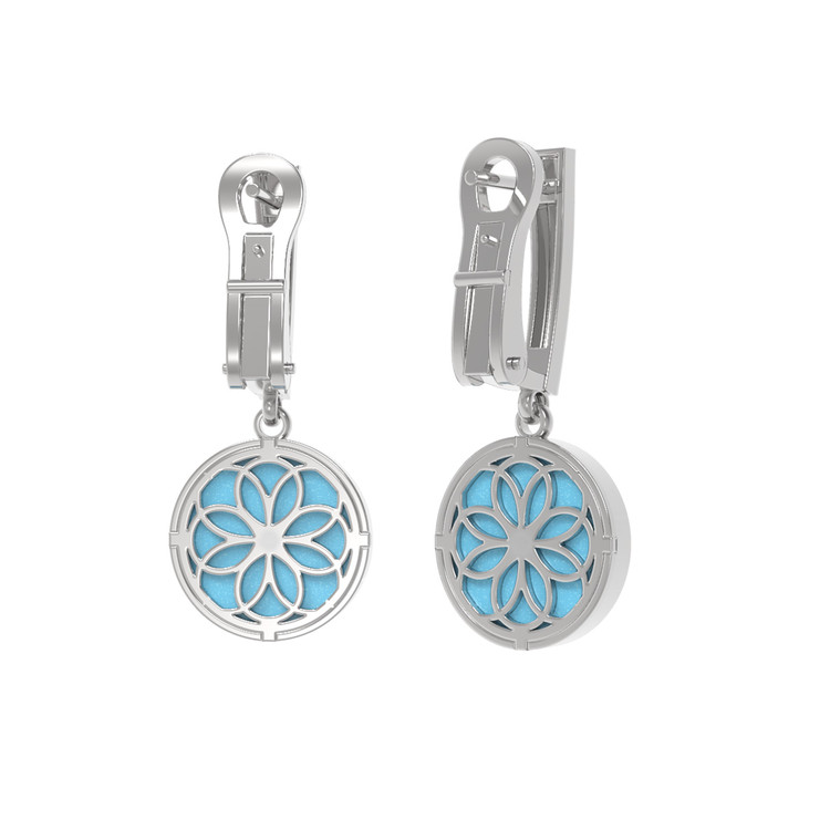 Серьги из белого золота c бриллиантами и бирюзой