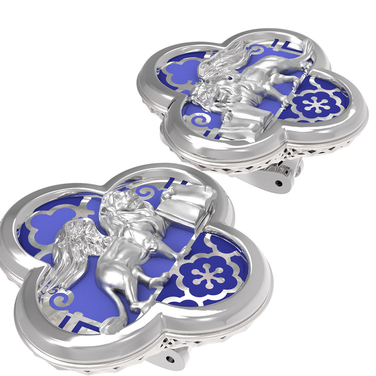 Серьги из белого золота c эмалью и перламутром