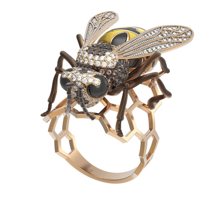 Кольцо из золота c эмалью и фианитом