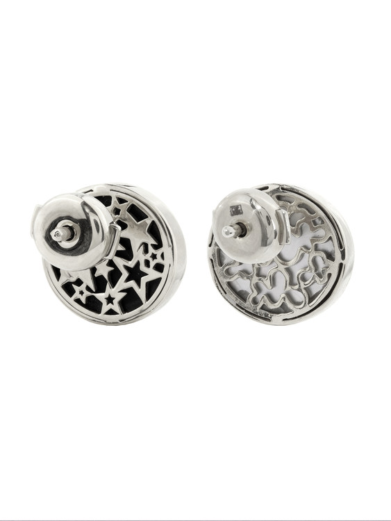 Серьги из белого золота c бриллиантами, ониксом и перламутром