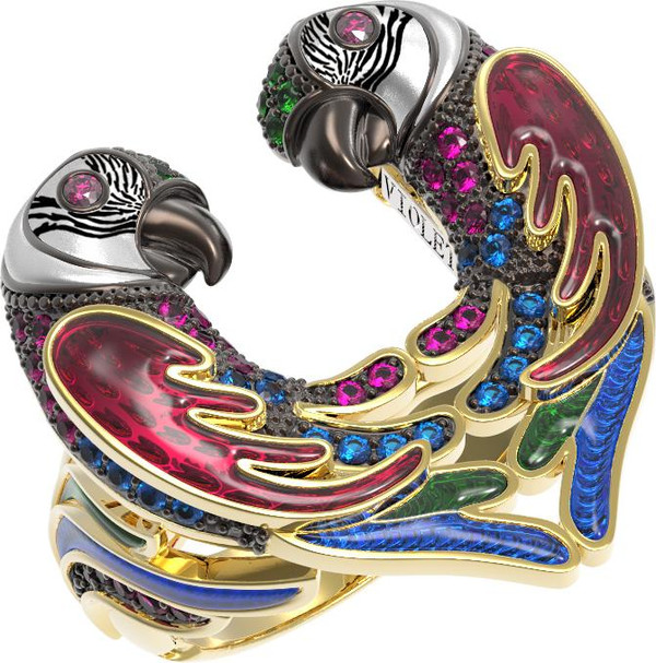 Кольцо из лимонного золота c эмалью и фианитом