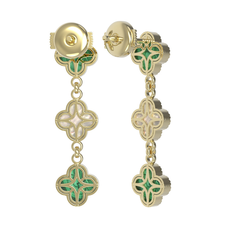 Серьги из лимонного золота c бриллиантами, малахитом и перламутром