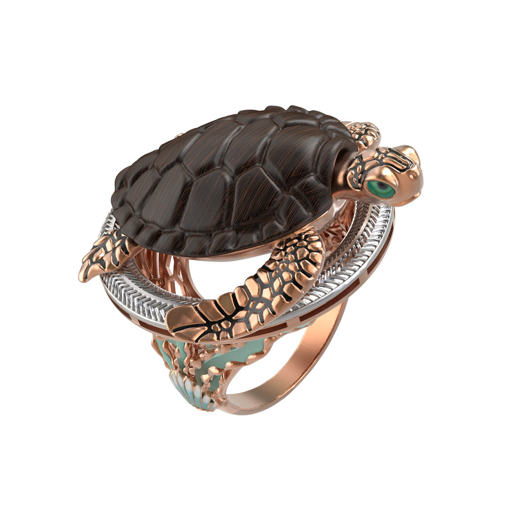 Кольцо из золота c эмалью и железным деревом