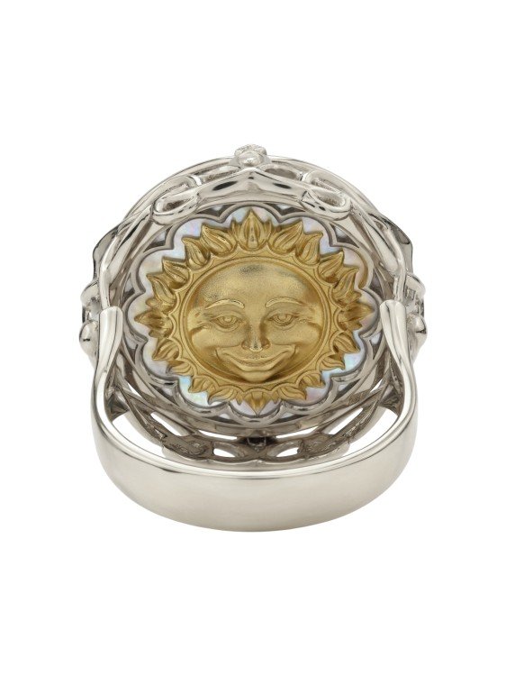 Кольцо из белого золота c ониксом и перламутром