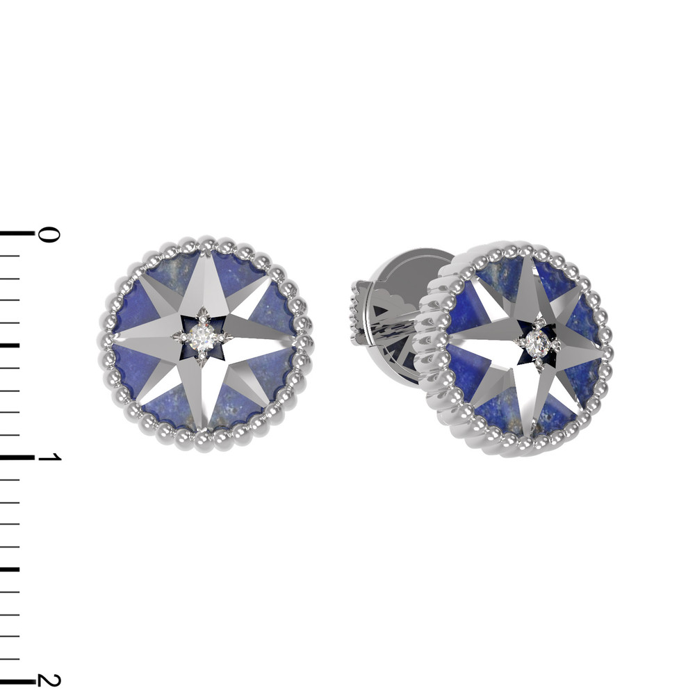 Серьги из белого золота c фианитом и лазуритом