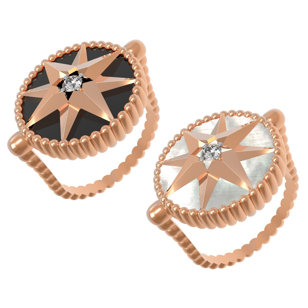 Кольцо из золота c фианитом, ониксом и перламутром